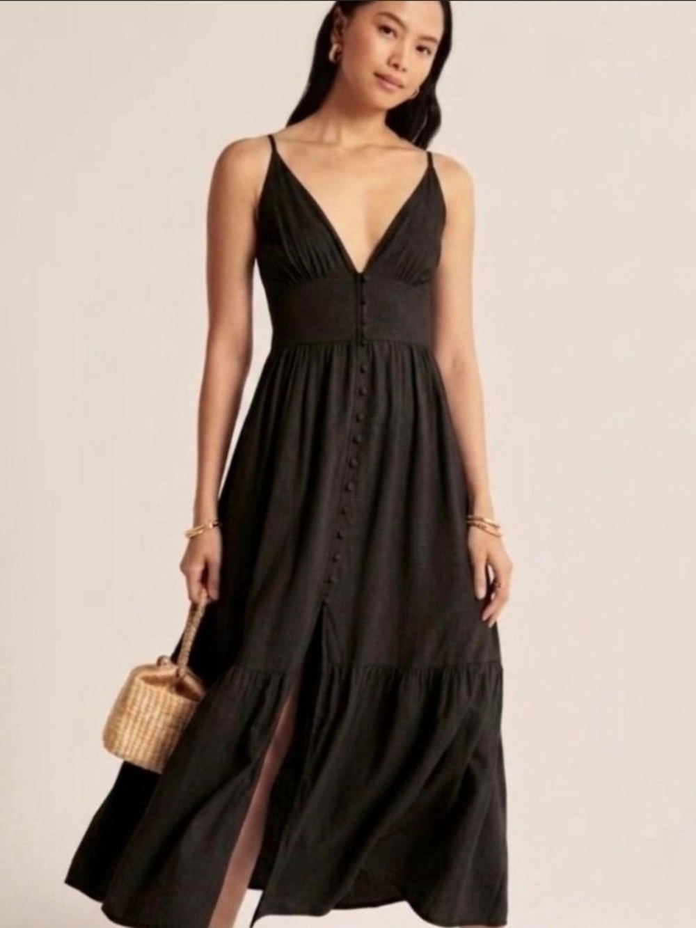Abercrombie & Fitch Women's Black Button Maxi-Dress w/ Adjustable Strap Size SP